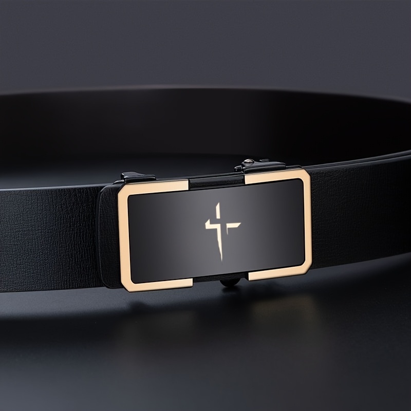 Men's Belt with Cross Pattern and Alloy Automatic Buckle