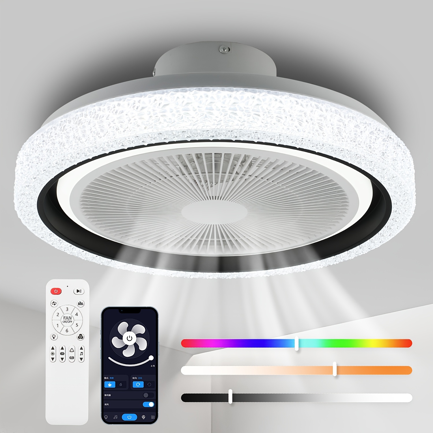 Smart Ceiling Fan with RGB Backlight and Remote