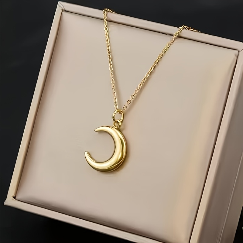 Image of Hypoallergenic Moon Pendant Necklace For Women, 18k Golden Plated Stainless Steel, Tarnish Resistant, Luxury Minimalist Elegant Jewelry For Daily & Party, Best Valentine's Day Anniversary Gift.