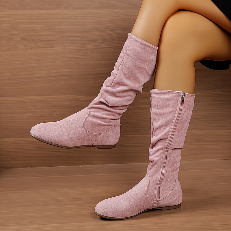 item picture womens solid color   calf ankle boots ruched design side zipper   for fashionable fall winter outfits with dresses and pants women shoes