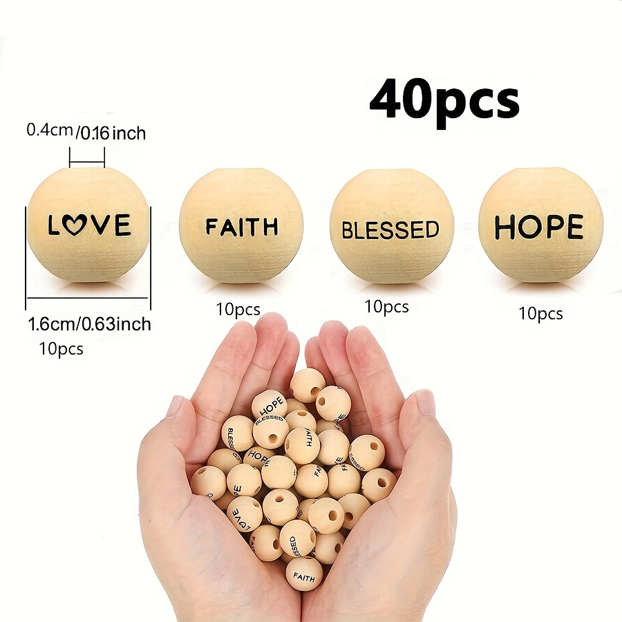 Image of 40pcs Of Wooden Beads With English Letters For Jewelry Making And Accessory Crafting