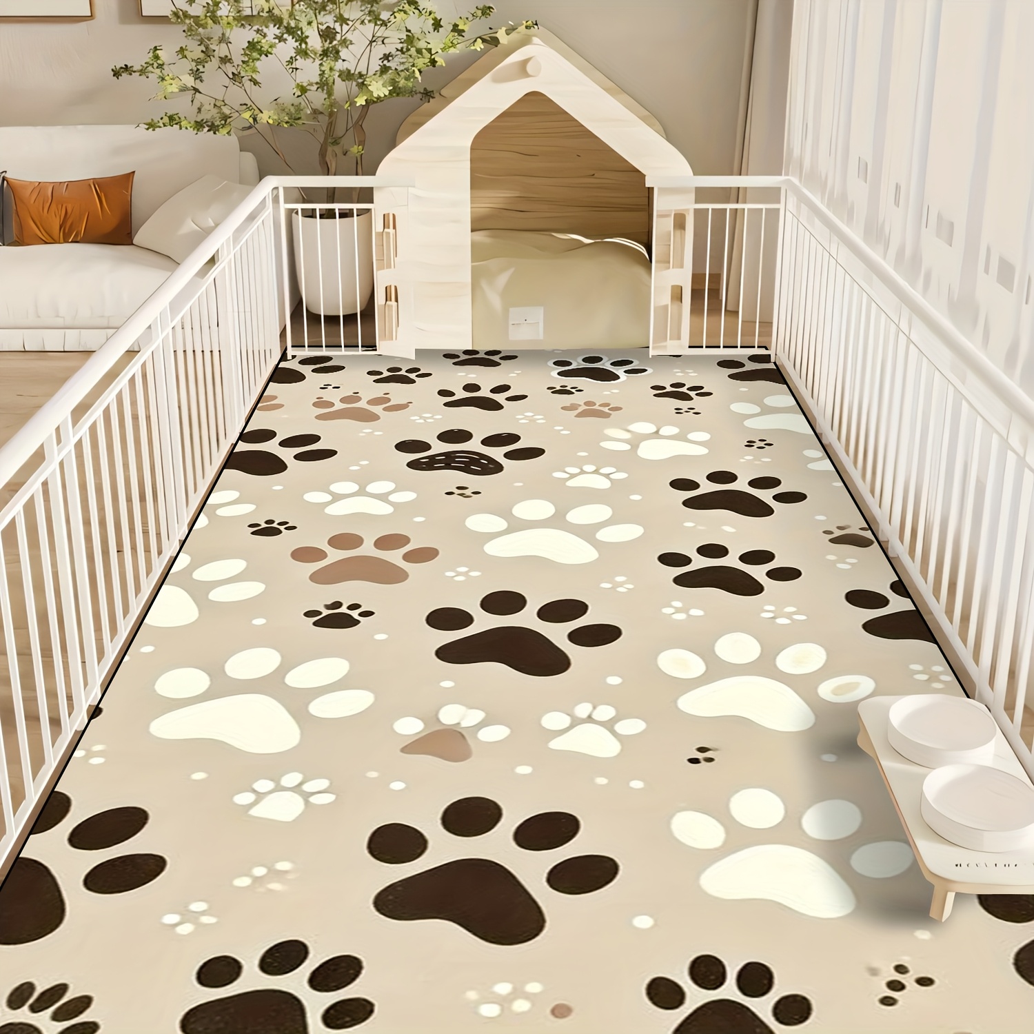 TEMU Coffee Dog Paw Print Pattern Pet Mat, Crate Mat, Easy To Clean, Cat Cage Mat, Dog Bed Mat, Cat Bed Mat, Suitable For , Suitable For Large Crates