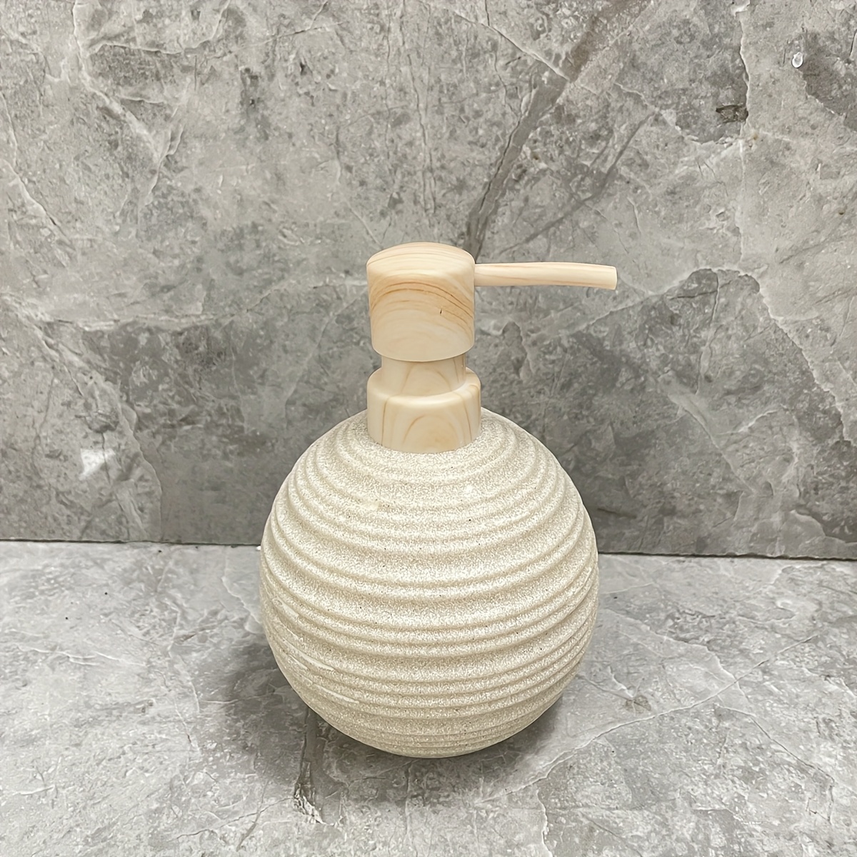 Water Transfer Print Nozzle, Beige Gravel Emulsion Bottle Mouth Cup, Toothbrush Holder, Toilet Brush with Wooden Handle, 4pcs Bathroom Set