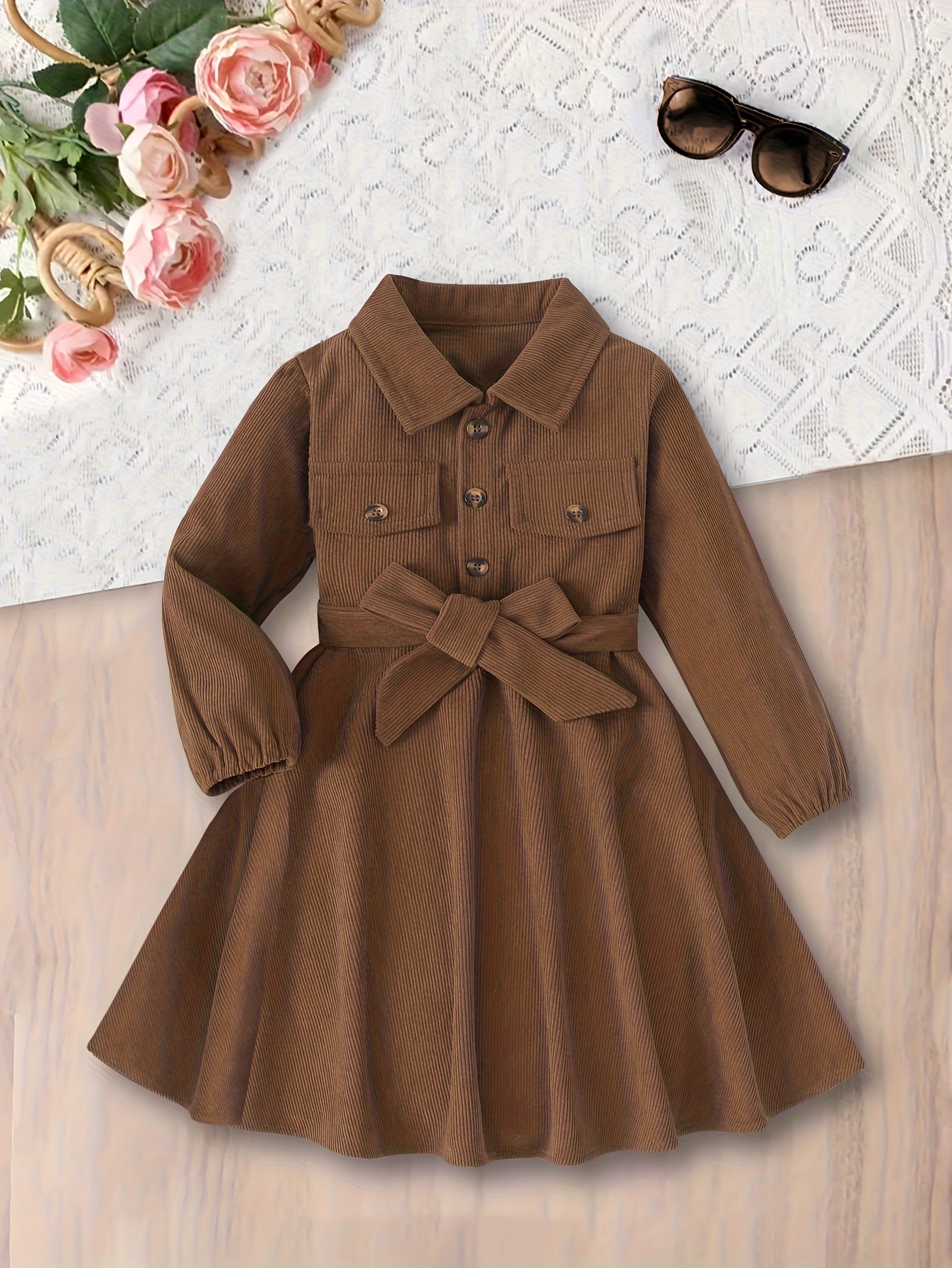 brown corduroy dress childrens spring autumn - Temu Bahrain