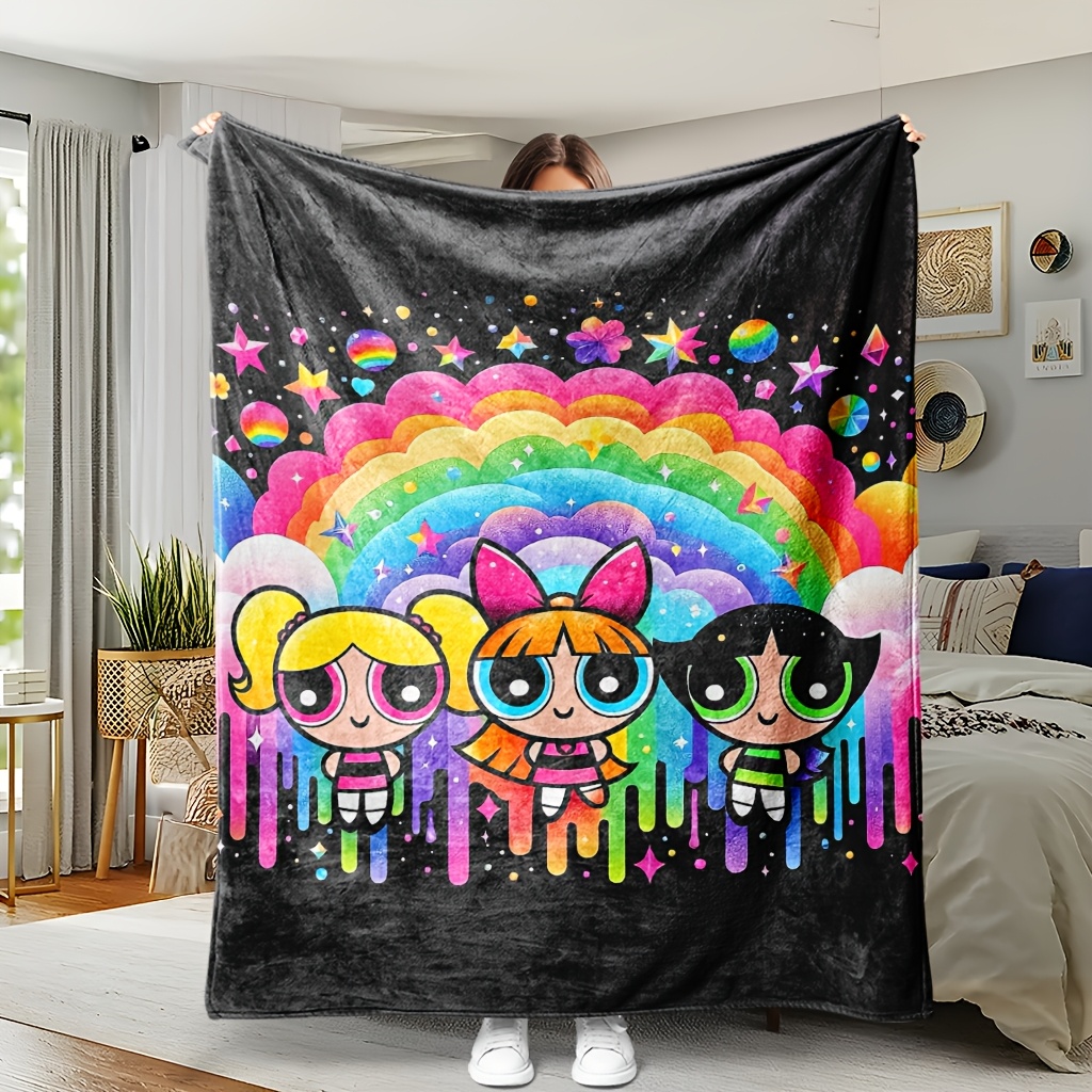 TEMU 1pc Warner The Powerpuff Girls Throw Blanket Cute Anime Adorable Cartoon Soft Flannel Winter Lightweight Nap Blankets Birthday Gifts Travel