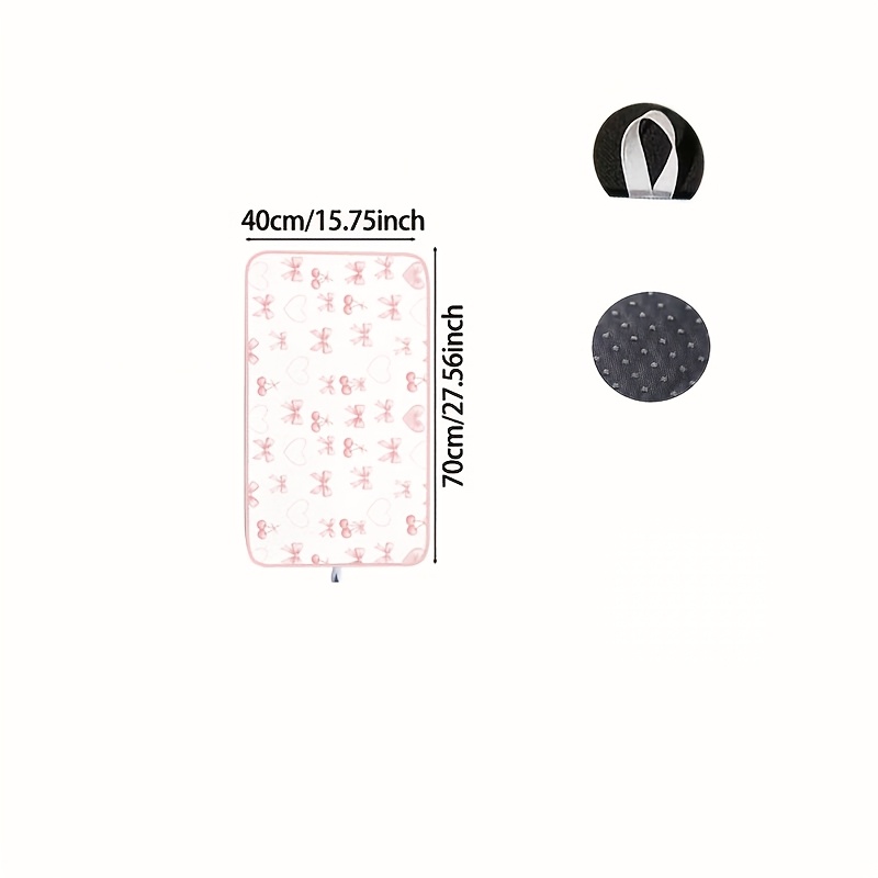 TEMU 1pc Pink Bow Cherry Heart Print Foldable Ironing Pad, Silver Plated Heat Resistant Ironing Mat With Door Hook, Portable Easy To Travel Dormitory