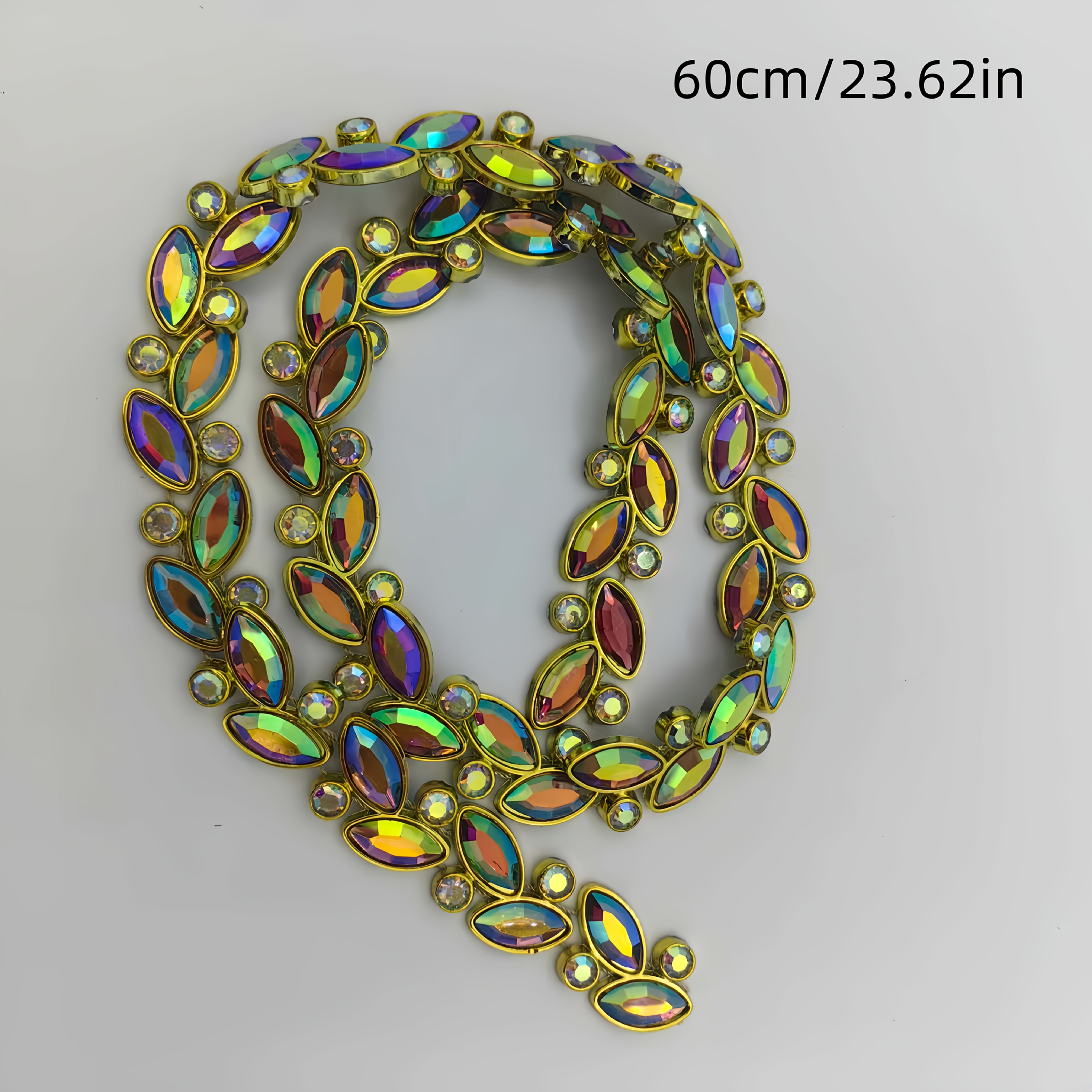 TEMU 60cm Long Fashionable And Trendy Colorful Rhinestone Strip With Blue And Accents, Easy To Cut, Stable And Secure. Suitable For Wedding Dresses,