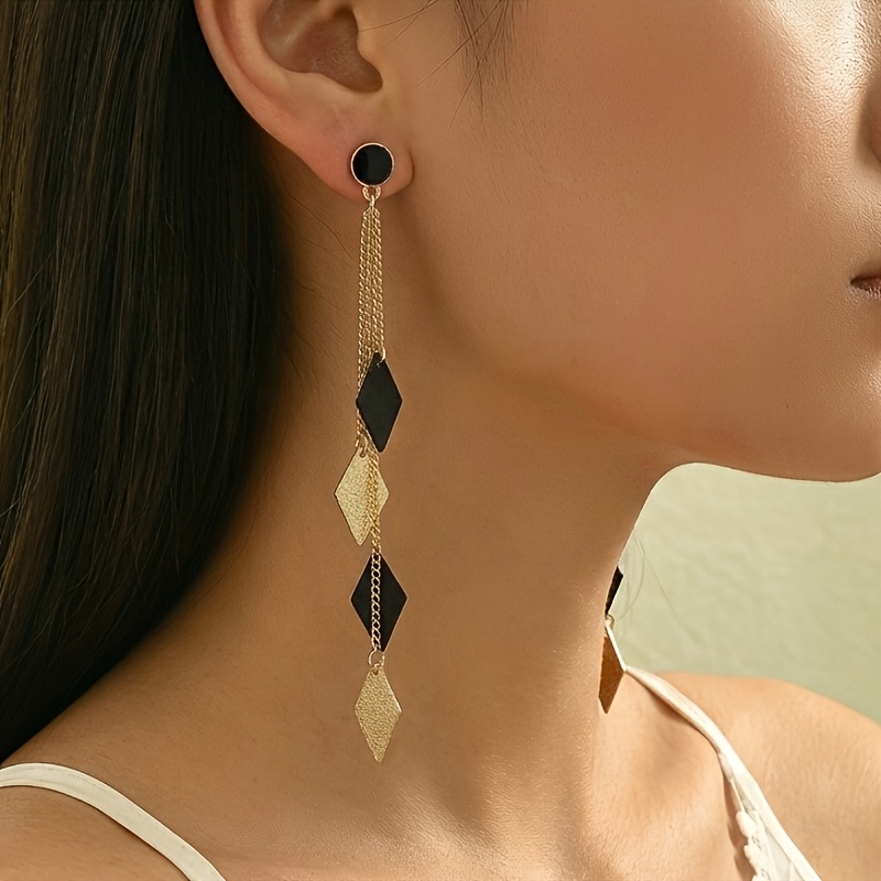 TEMU 1 Pair Of Creative Women's Fashion Dangle Earrings, Stylish And Elegant Vintage Spring/summer Long Tassel Earrings, Metal Chain Style With