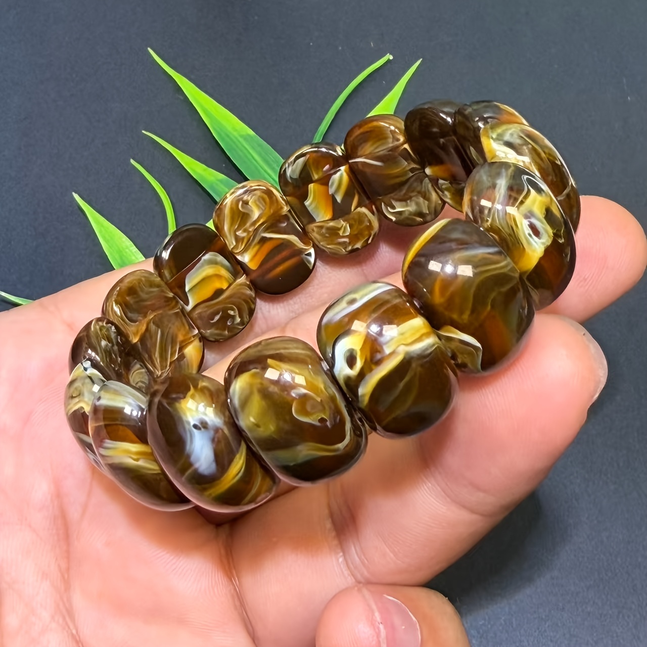 TEMU Bracelet en naturel fin de racine du Myanmar - Motif à texture tressée, collier de perles d' et de cire d'abeille unisexe