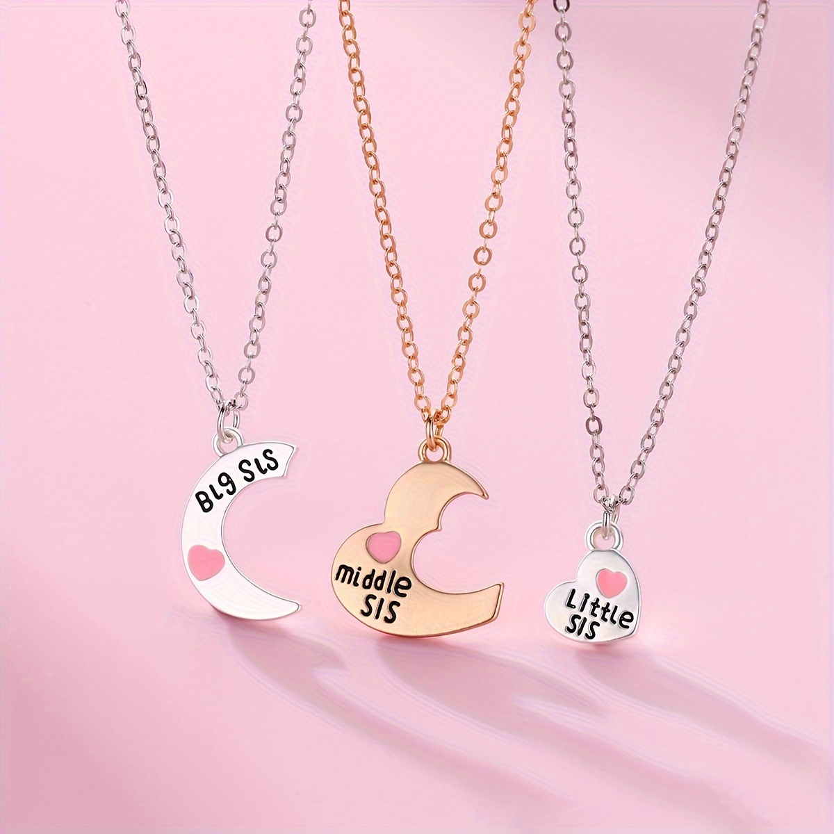 

3pcs Sisters Love Heart Charm Necklace Set, Zinc Alloy Fashion Choker Jewelry, Cute Party Accessory For Daily & Festival , Christmas Gift For Women