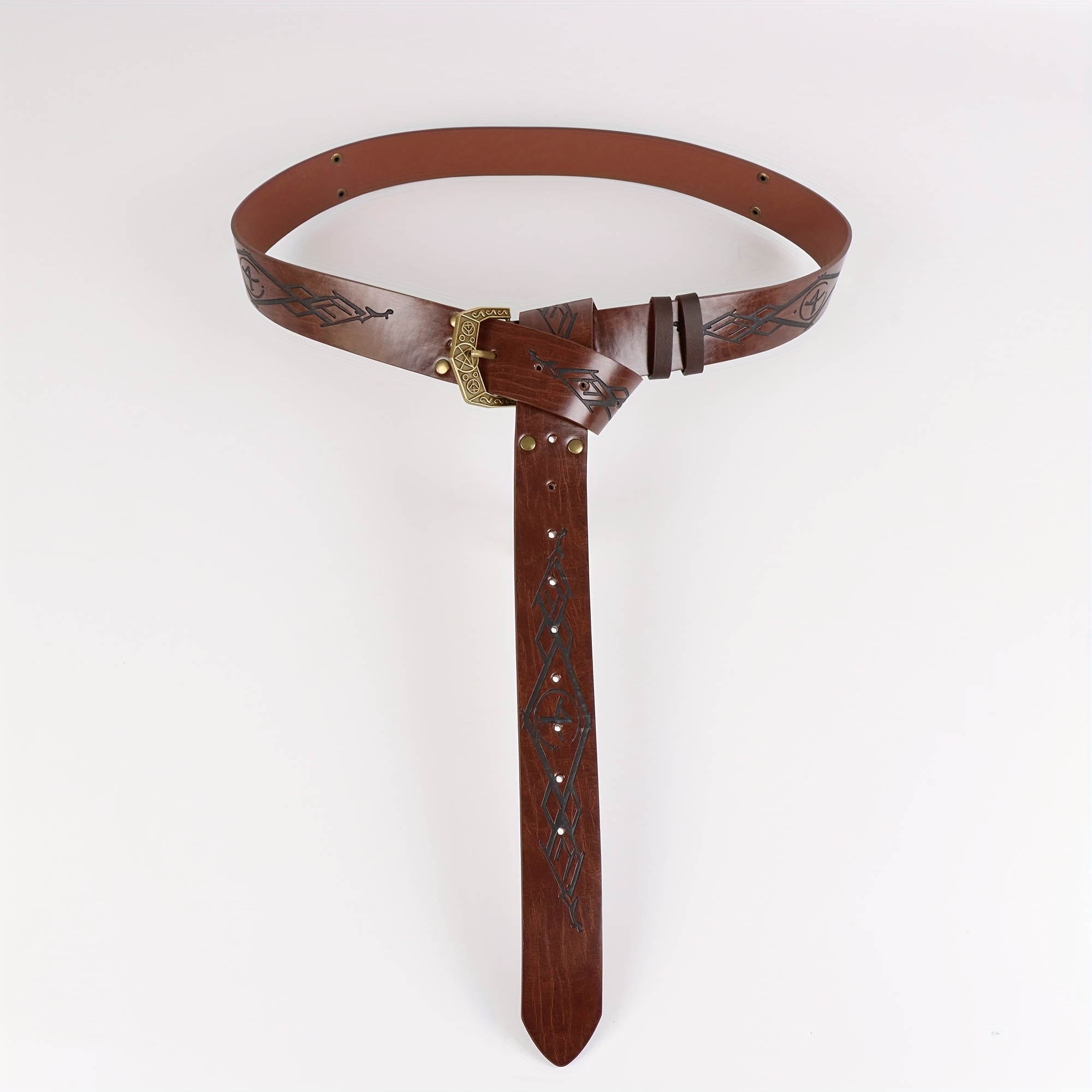 TEMU Viking Embossed Faux Leather Belt With Ornate - Vintage-inspired Cosplay Waistband For , Industrial Role-playing Accessory, Durable Synthetic