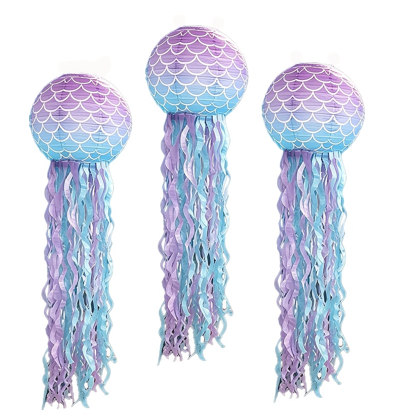 Image of 8-inch Mermaid Paper Lantern Set, Suitable For Ocean Party Decorations, Mermaid Themed Party Decorations, Birthday Party Decorations