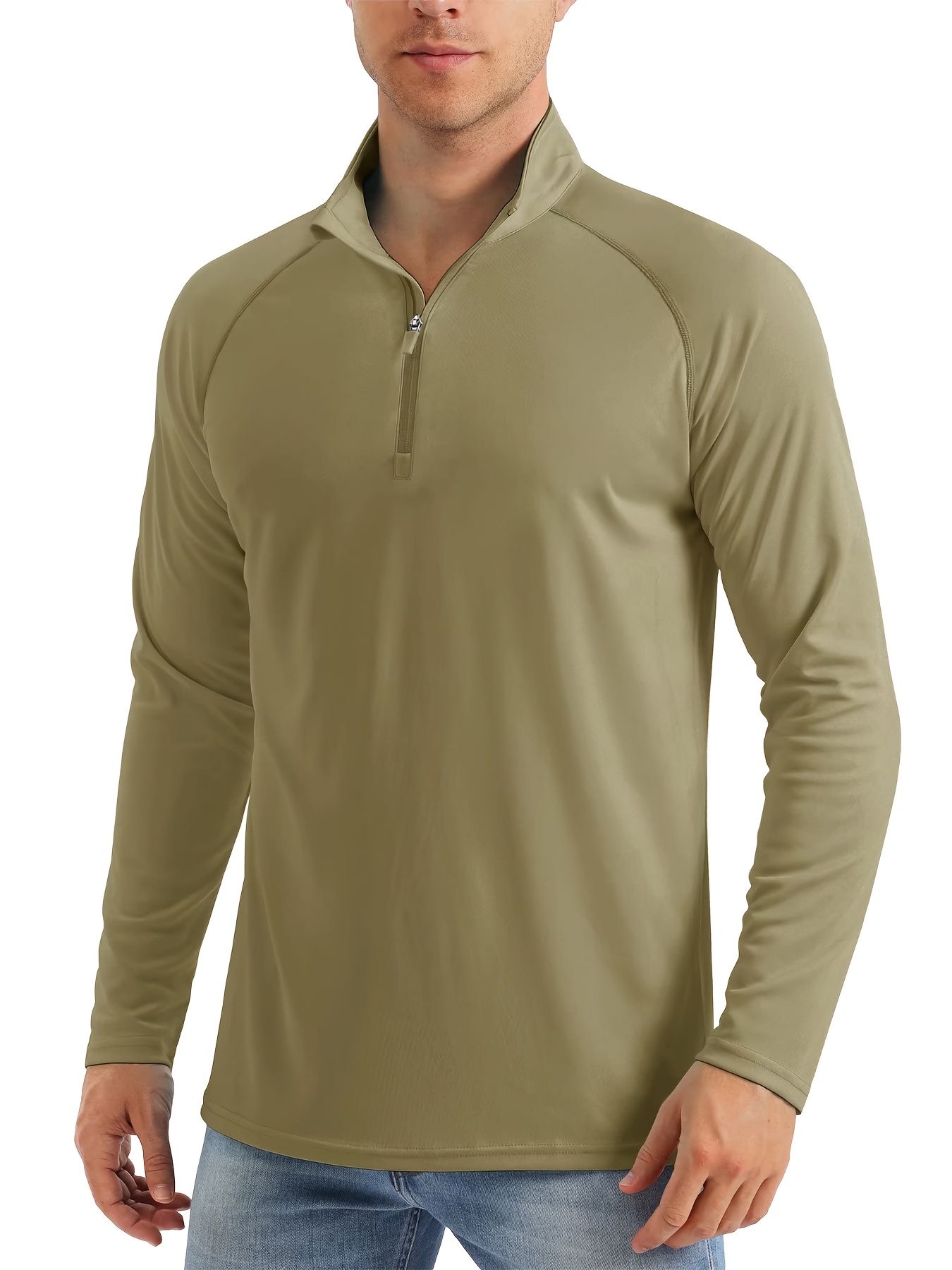 Men's UPF 50+ Sun Protection Long Sleeve Shirt - Lightweight Breathable Moisture-Wicking Quick-Dry Polyester with 1/4 Zip Stand Collar for Fishing, Running, Golf, Cycling, Hiking - Summer Outdoor Sports Shirt, Sun Protection Shirt