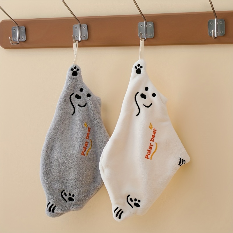 

Arctic Bear Design Hangable Hand Towel, Cartoon Cute Absorbent Quick Drying Bear Hand Towel