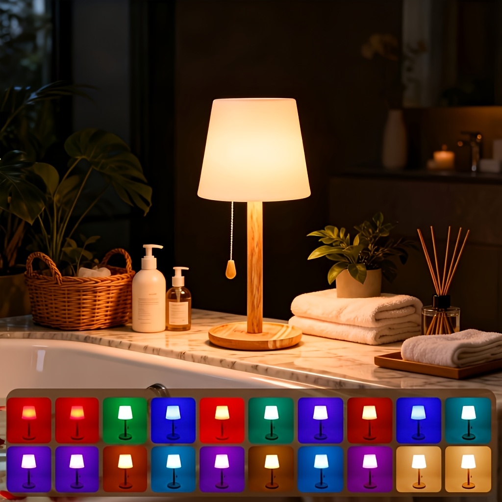 TEMU 1-pack Cordless Shower Lamp, Rechargeable Bathroom Light With 16 Color Changing Rgb, Dimmable Led Table Lamp, Portable Night Light For Bedroom,