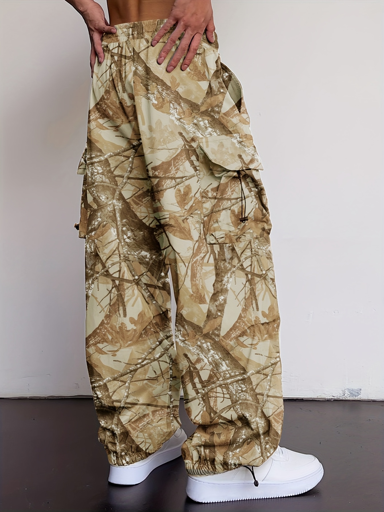 men's y2k leaf camo print cargo pants multi flap pockets - Temu