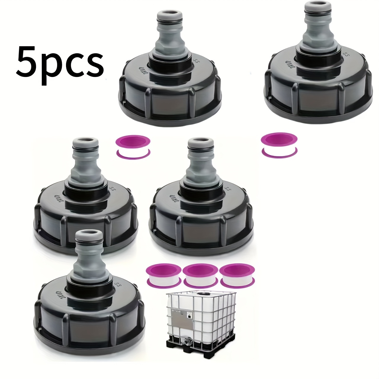 Image of Set Of 5 Ibc Adapters Featuring A 1/2 Connector And 5 Ptfe O-rings - Ideal For Garden Hoses And , Allowing For , Resistant To And Alkalis, Of Withstanding Low Temperatures, And