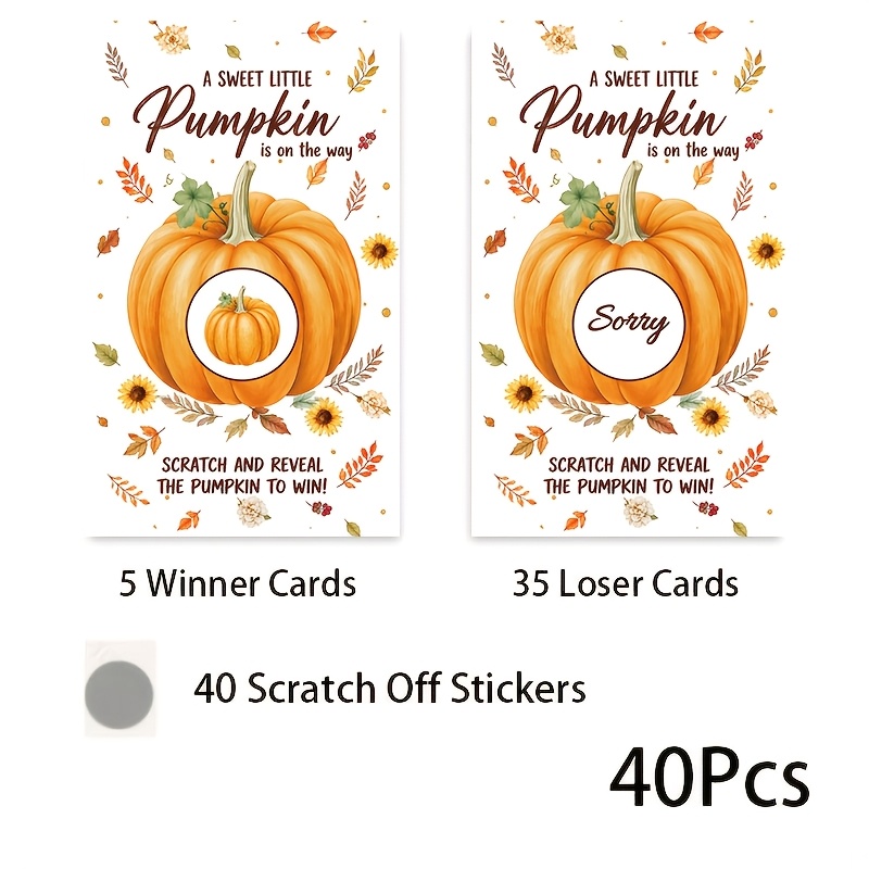 TEMU 40pcs Little Pumpkin Shower Scratch Off Game Cards Suitable For Gender Reveal, Pumpkin Themed Showers With Stickers, Reveal Party Activities,