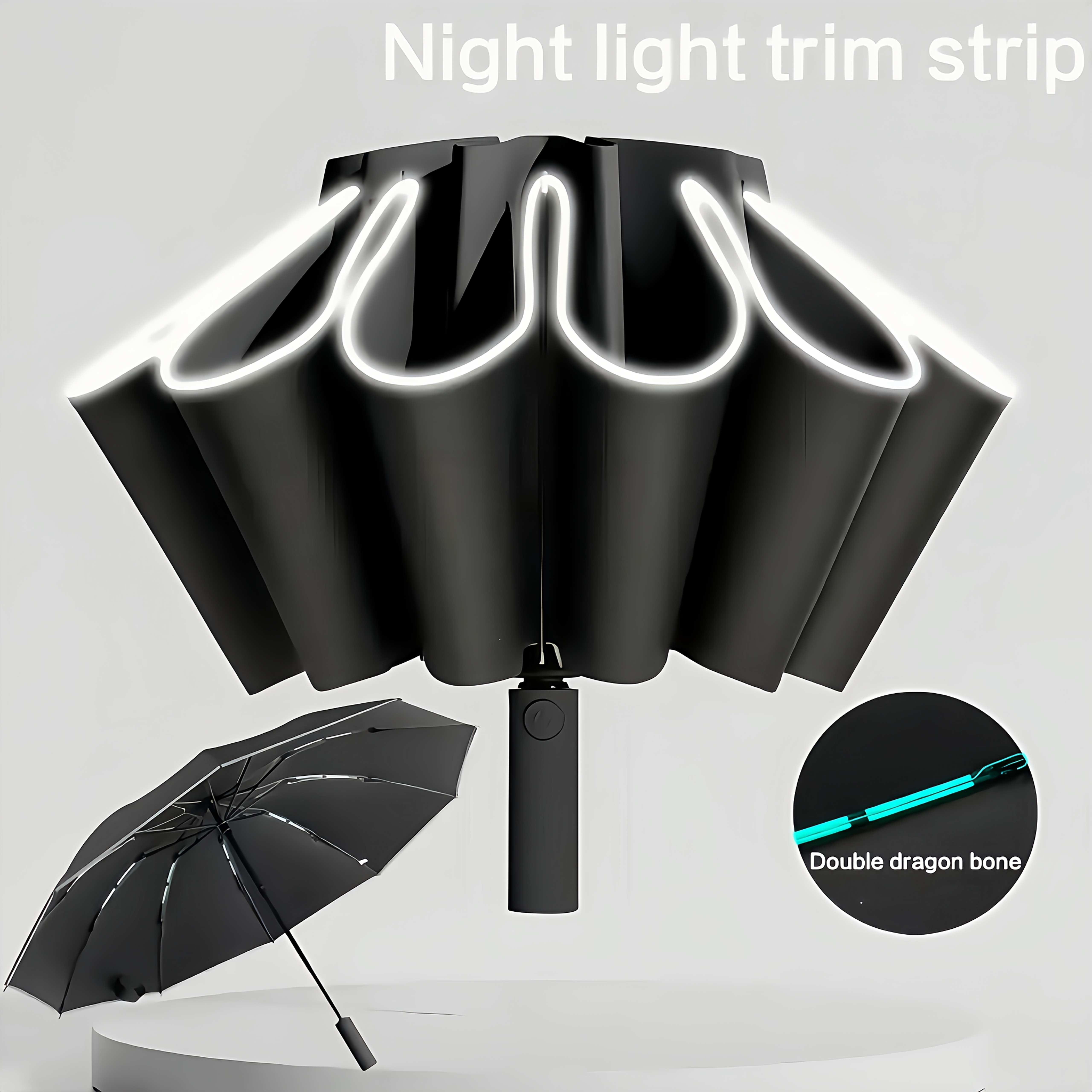 Reverse Umbrella, Special Automatic Umbrella - Windproof Sunscreen Non-broken High-density Fabric 10 Rib Structure, Design, With Night Reflective Strip Travel Umbrella
