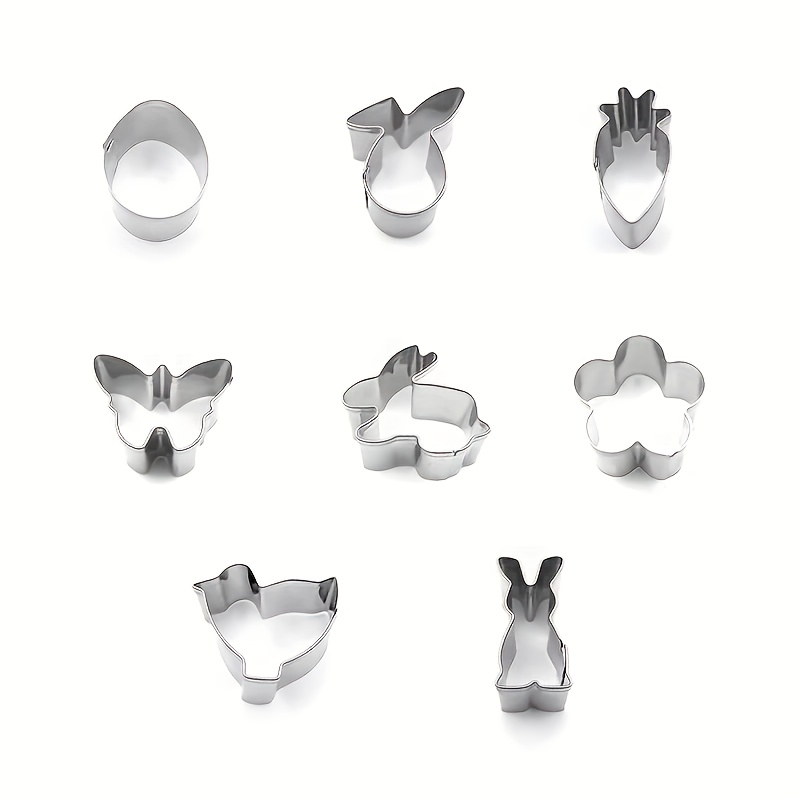 TEMU 8pcs Mini Easter Cookie Cutters, Baking Molds, A Set Includes Shapes Such As Rabbits, Chicks, Butterflies, Easter Eggs, Carrots, Etc. The Mini