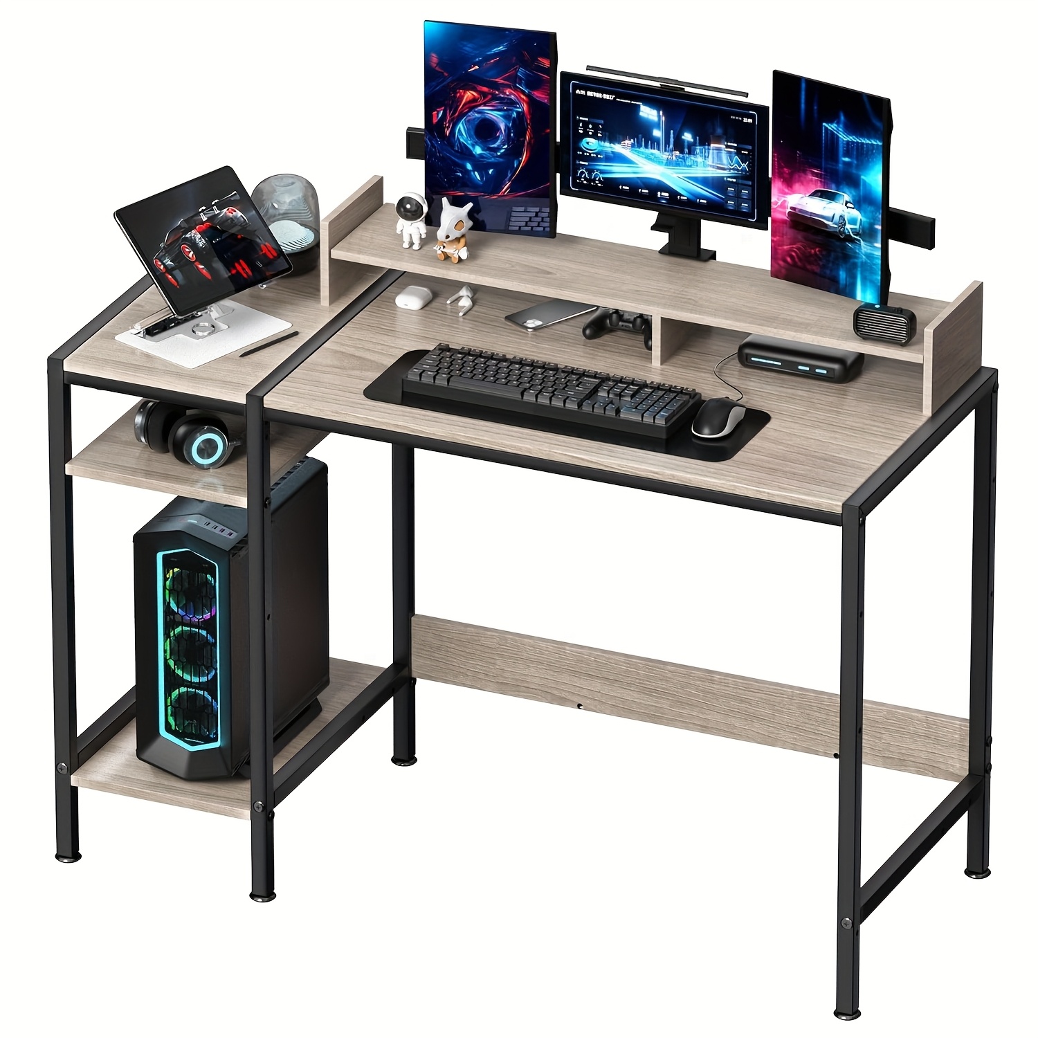 TEMU Computer Desk - 39" Gaming Desk, Home Office Desk With Storage, Small Desk With Monitor Stand, Writing Desk For 2 Monitors, Adjustable Storage