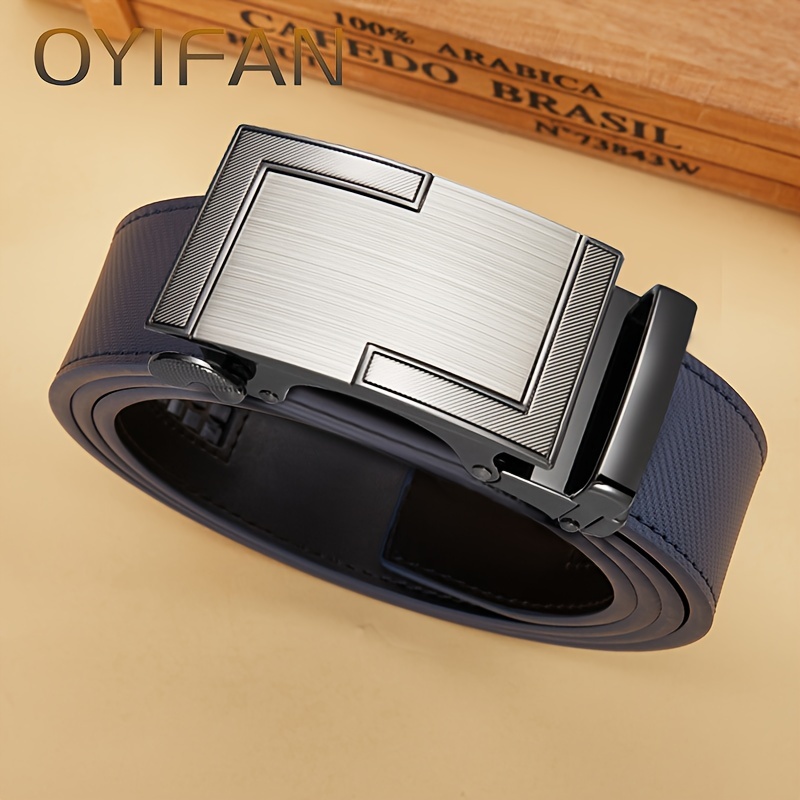 Oyifan Men's Belt Cowhide with Automatic Alloy Buckle for Daily Wear
