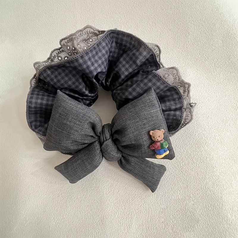 TEMU Design Sense Gray Lace Bow Four-layer Large Hair Tie Female Tie Hair Bun Low Ponytail Hair Rope