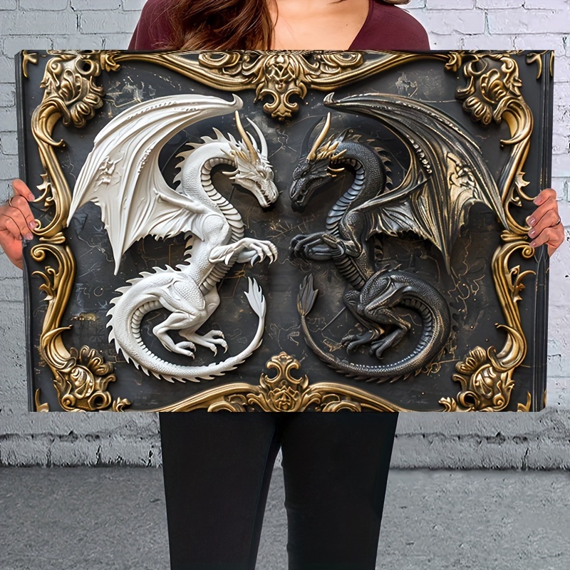 

1pc 2d Wooden Framed Canvas Painting Dragon Wall Art Prints For Home Decoration, Living Room & Bedroom, Festival Party Decor, Gifts, Ready To Hang