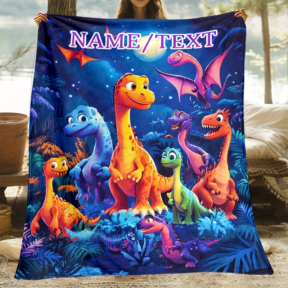 TEMU Customize A Personalized Cartoon Dinosaur Design High-definition Printed Blanket - A Lightweight Flannel Shawl Suitable For Sofas, Beds, Travel,