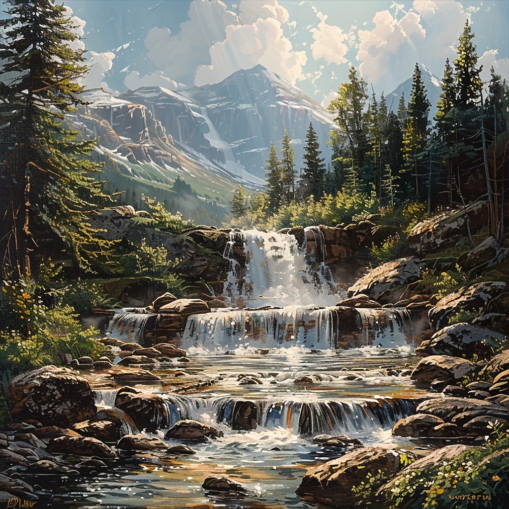 

Large 5d Diamond Painting Kit - Waterfall Scenery | Round Gem Art For Beginners | Diy Craft & Home Wall Decor Gift | Frameless, Acrylic, 15.7x15.7 Inches