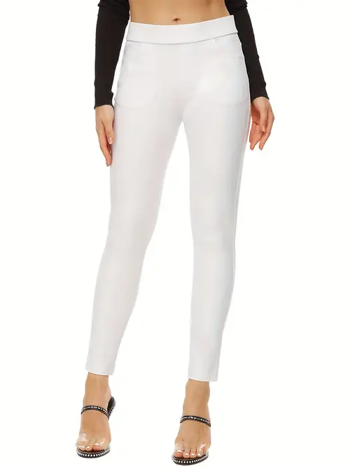 womens white stretch dress pants business casual high waisted skinny trousers with pockets comfortable rayon blend machine washable