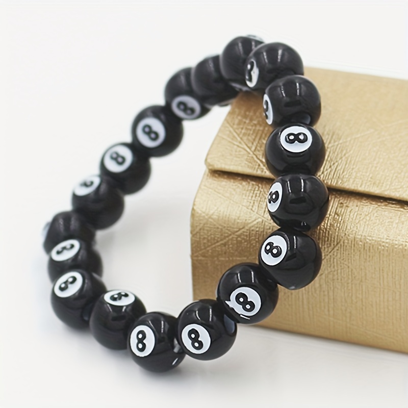 

Bracelet pour Hommes avec 1 Boule Noire et 8 Dés, Bracelet de Perles de Billard 8 en Plastique Hip Hop pour Femmes, Corde Élastique de Sport Y2K, Bijoux de Sport Hip Hop