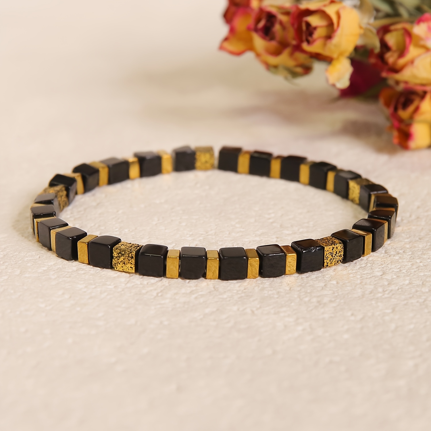 Handmade Black Onyx Stretch Bracelet, Unisex Daily Wear