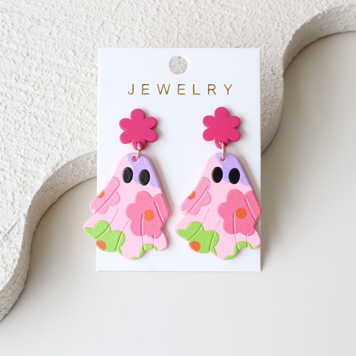 TEMU Halloween 1 Pair Rose Red Small Acrylic Women's Dangle Earrings, Elegant And Cute With A Clay-like Texture, Suitable For Parties, Celebrations,