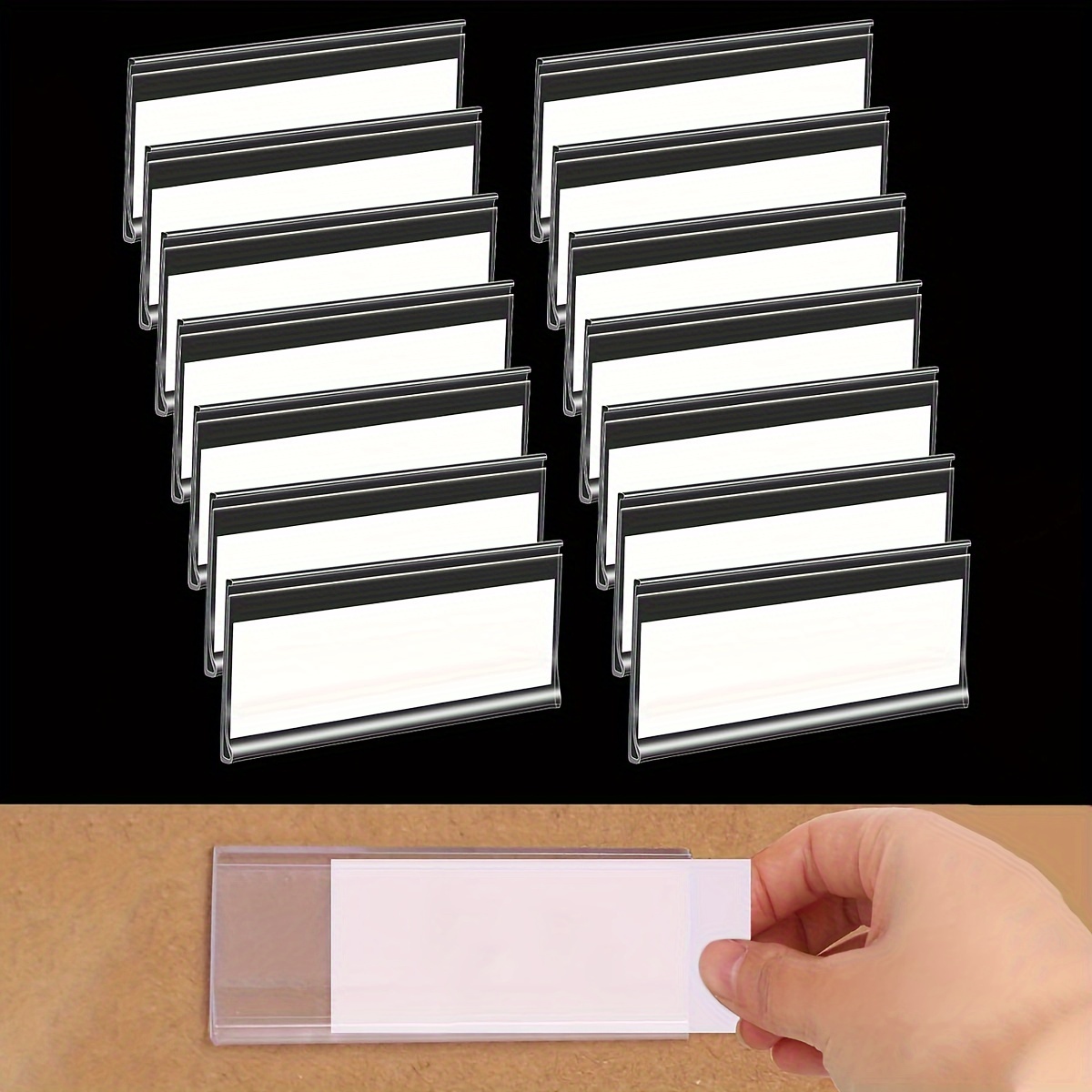 

32pcs Clear Pvc Self-adhesive Label Holders With 32 Cards For Organizing Bookshelves, Supermarkets, Libraries, And Storage Bins