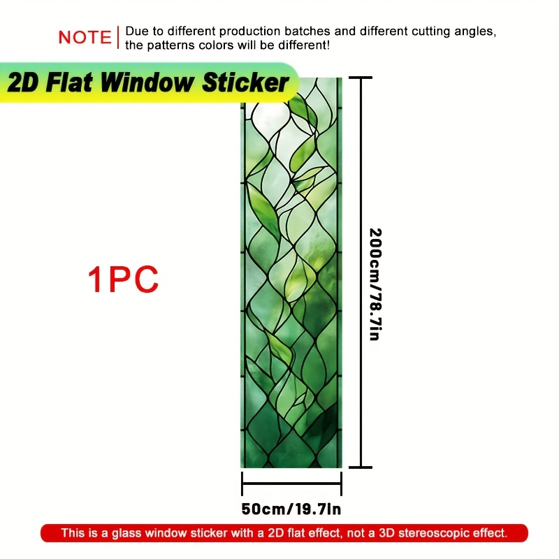 TEMU 2d Flat - 2d Flat - 1pc Of 2d Flat Window Decal Featuring Leaf Stained , Measuring 50x200 Cm. This Electrostatic Privacy Film Is Removable And