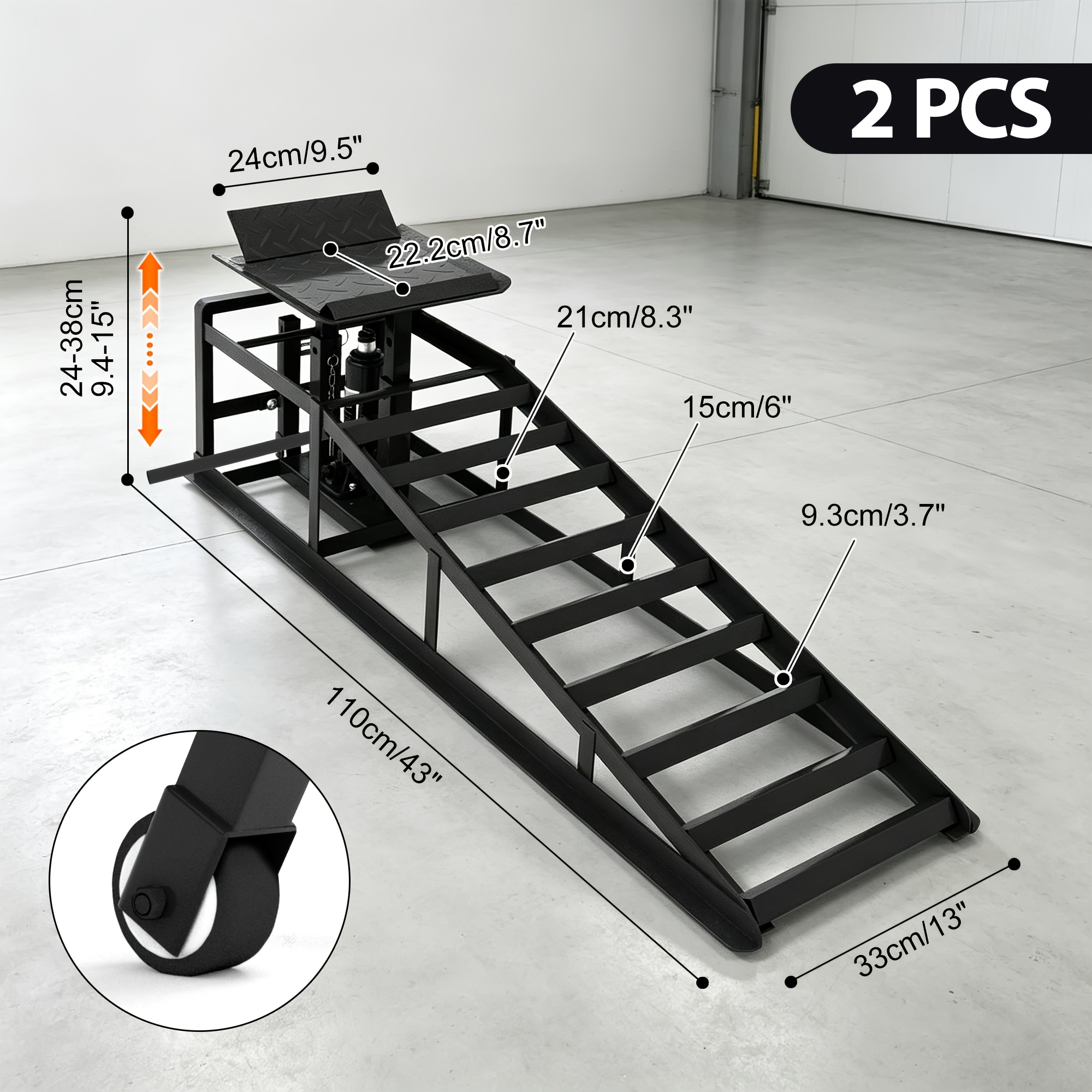 Image of 2pcs Car Ramps, 5 Ton Load Capacity, Portable Mobile Hydraulic Lifting Ramps, Adjustable Lifting Height 23-36cm, Suitable For Home Garage
