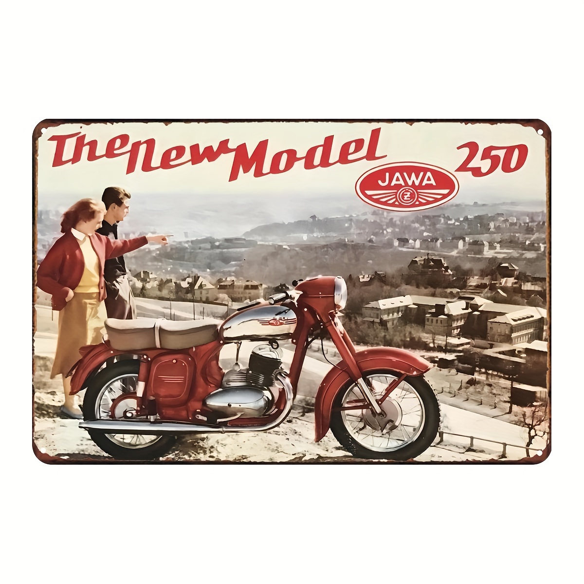 

Jawa Motorcycle Vintage Metal Tin Sign (8"x12") - Red, Perfect For Man Cave, Garage, Bar, Cafe & Farmhouse Decor