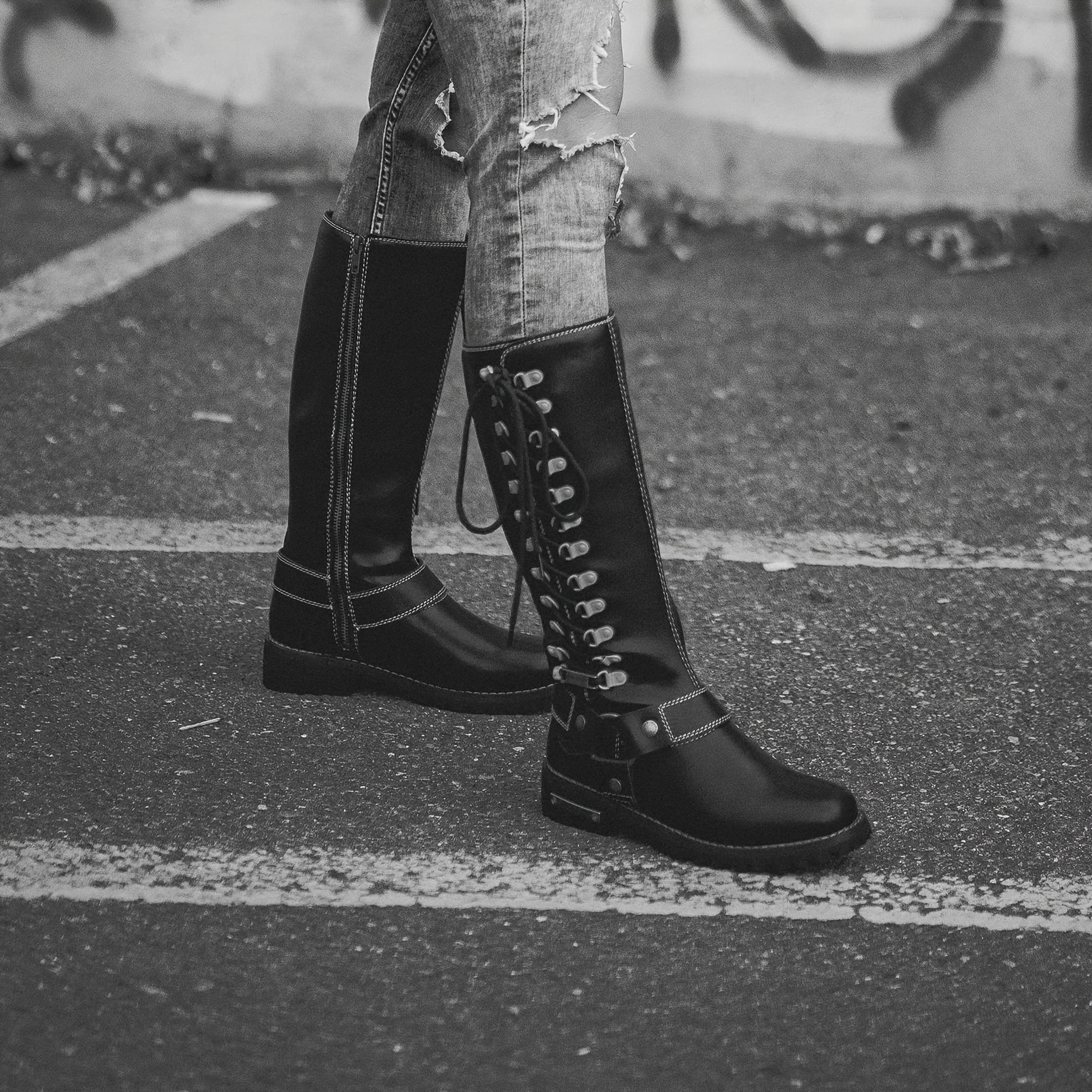 harness motorcycle riding boots women square toe biker boots