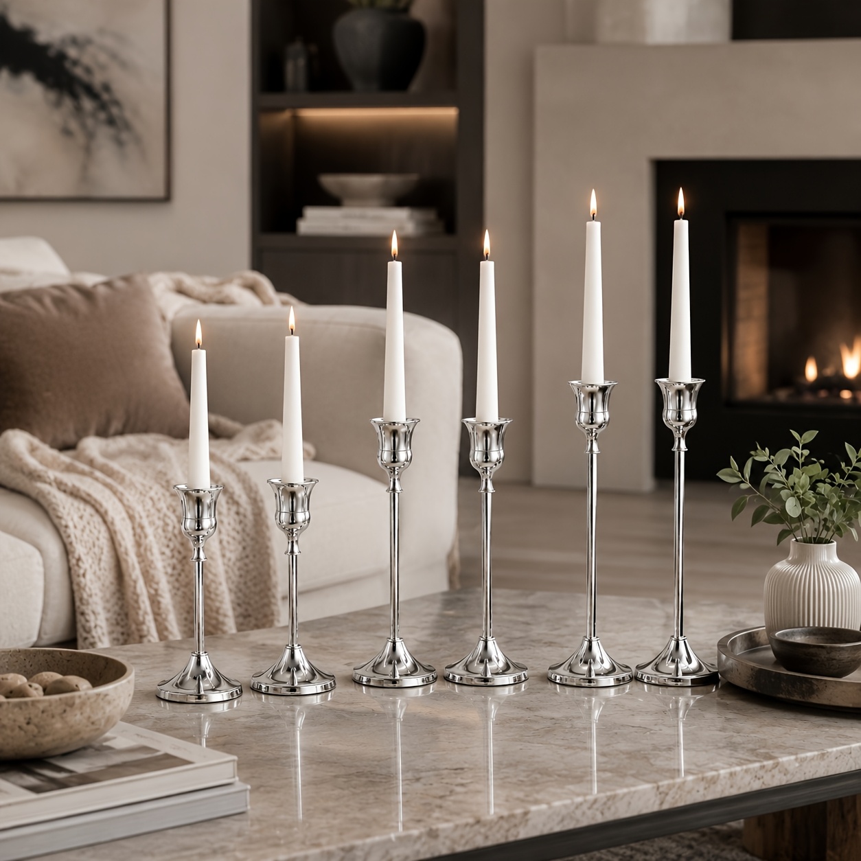 TEMU 6pcs Candlestick Set | Silvery Tabletop Decor | Wedding/party/holiday Versatile (candles Not Included)