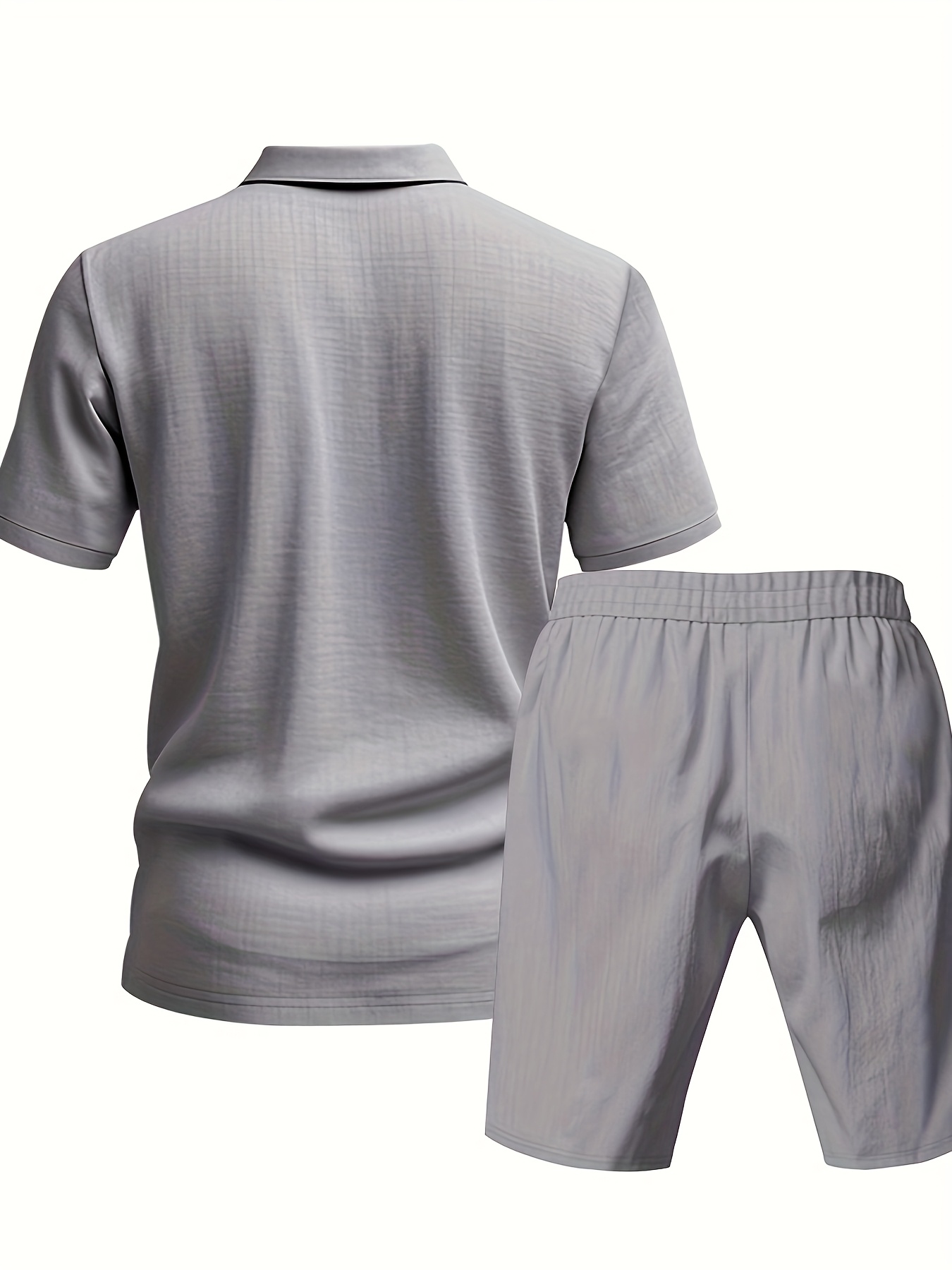 Men's Linen Short Sleeve Shorts Set, Summer Outdoor Sports Casual Breathable Short Sleeve Shirt with Shorts