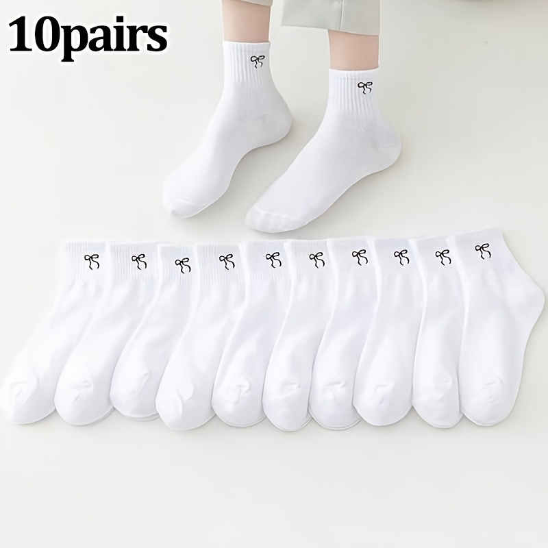 TEMU 10-pair Bow Socks - Cute With Bow Accent, Soft Comfortable Bow- Suitable For Casual & Sporty Wear, Spring Summer Everyday Socks, Hand Washable