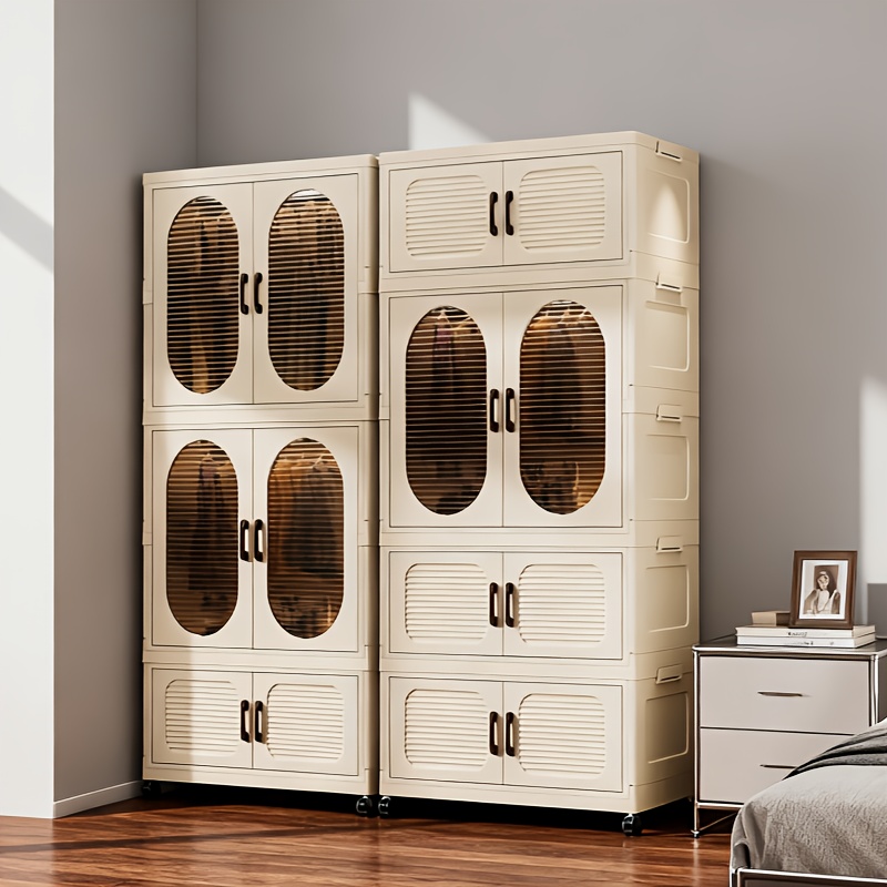 item picture 1pc adult wardrobe storage cabinet home bedroom wardrobe with wheels organizer box multi layer foldable clothes storage container