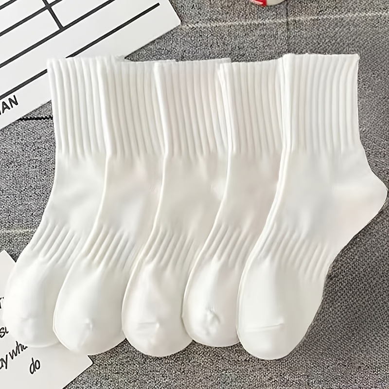 

5pcs Striped Mid-calf Socks For Women, Polyester And Spandex , Knitted, Hand Washable