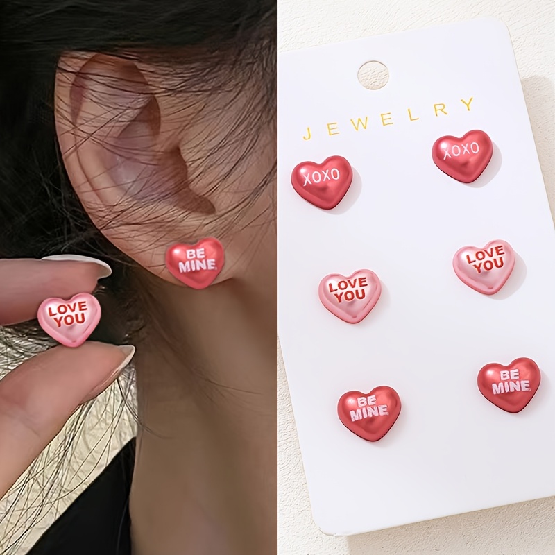 

A Set Of Pairs Of Stylish, Fresh, Sweet, And Heart-shaped Earrings For Women, Valentine's Day (card Not Included).