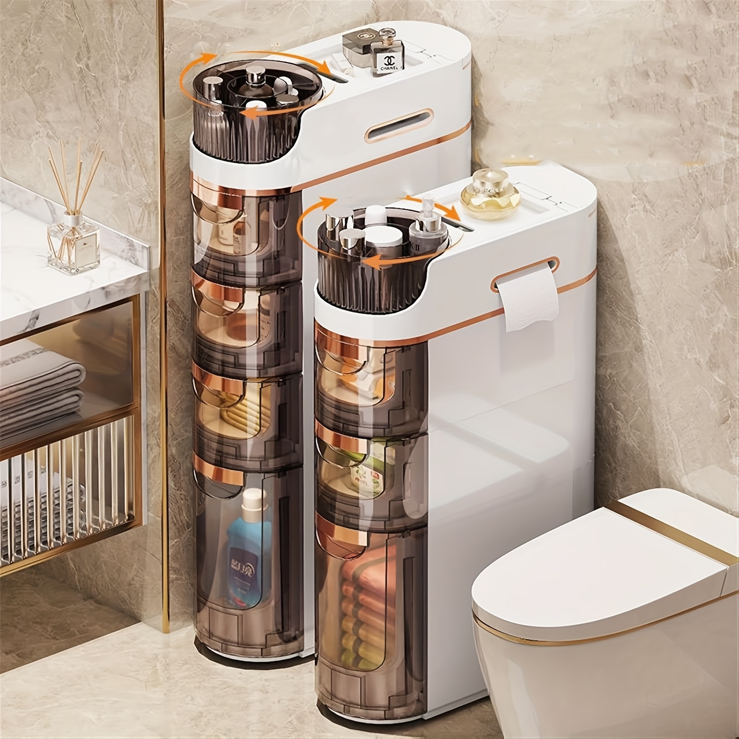 1pc 2/3/4 Layers Plastic Shower Storage Cabinet With Wheels, Big Capacity Drawer-type Narrow Storage Rack For Toilet, Ultra-Slim Corner Pull Out Storage Box Living Room/ Bathroom Stuff, Toilet Paper Storage Containers