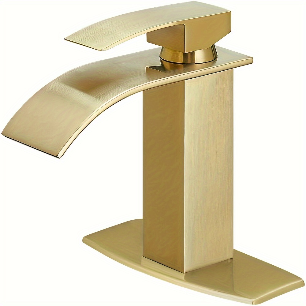 

Brushed Golden Basin Sink Faucet Waterfall Single Handle Mixer Tap W/cover Plate