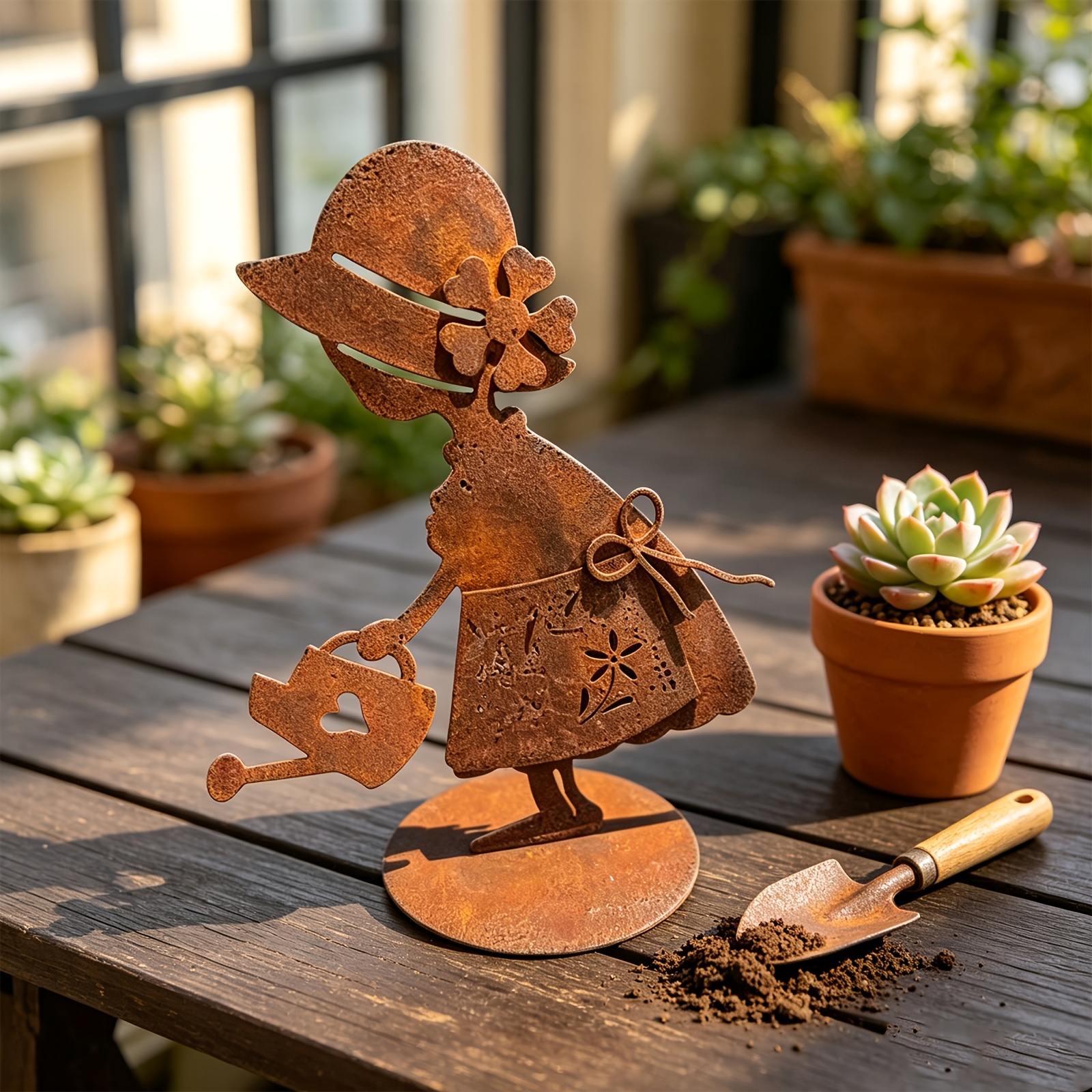 TEMU Statua da giardino per in metallo stile - Decorazione da esterno resistente alle intemperie per , adatta per prato, terrazza, aiuole - Ornamento