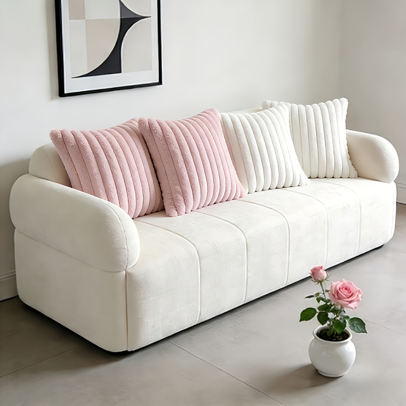 TEMU Housses de coussin en peluche rayées rose et blanc automne/hiver, housses de coussin douces et confortables avec fermeture éclair, lavables en