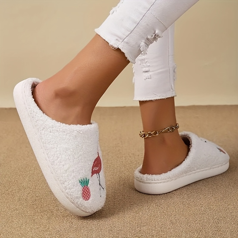 cozy cartoon flamingo slippers soft fabric non slip tpr sole Temu